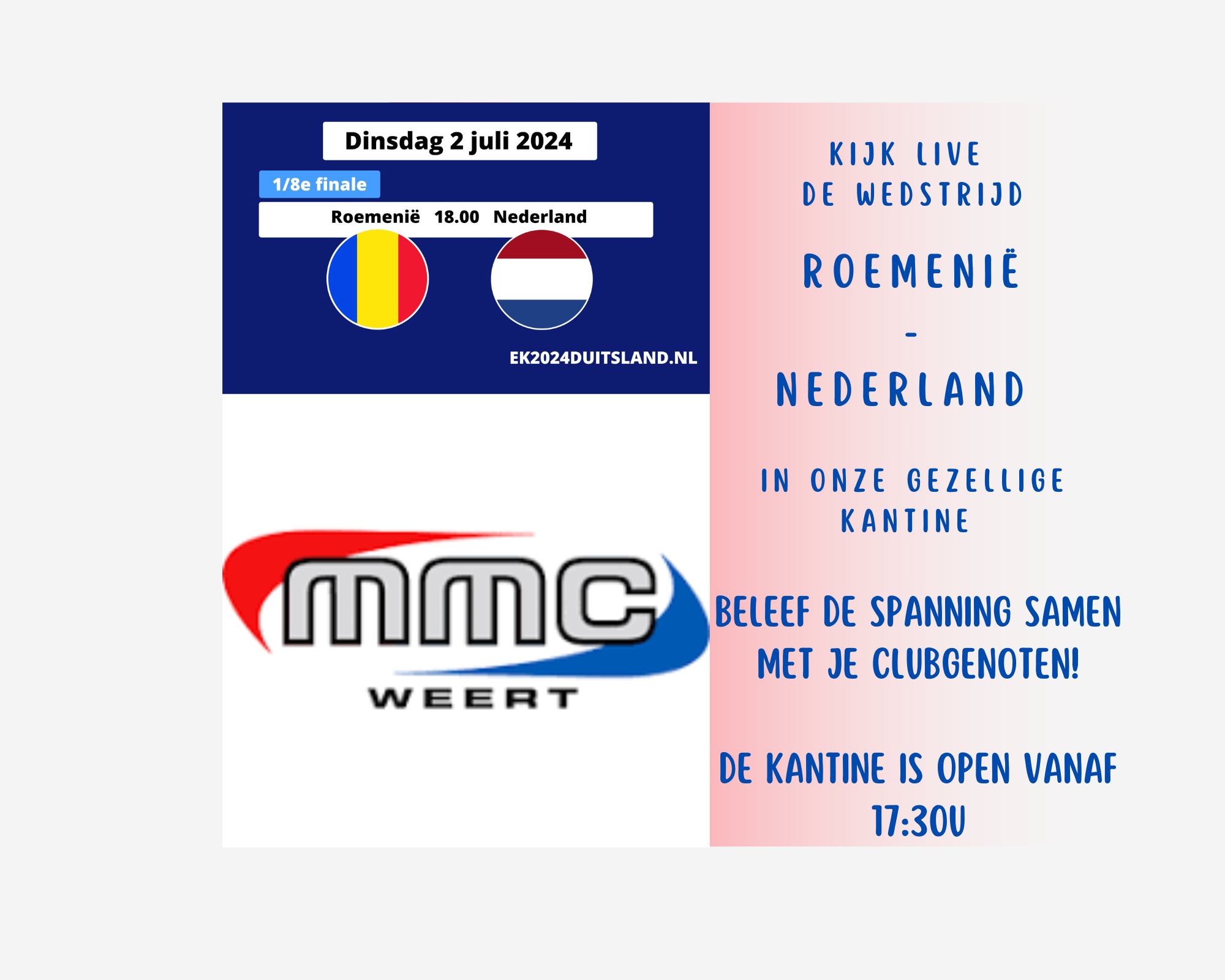 Roemenië - Nederland live in onze kantine